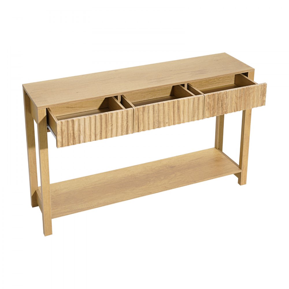 VEVOR Consoletafel/bijzettafel met lades en opbergvak, smalle rechthoekige entreetafel gemaakt van MDF + spaanplaat voor hal, slaapkamer, woonkamer, entree, gangtafel 120 x 30 x 80 cm Natuurlijk hout