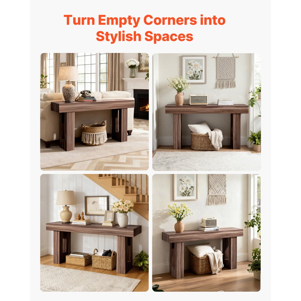 VEVOR Consoletafel/Salontafel (160 x 35 x 85 cm / L x B x H) Smalle rechthoekige haltafel van spaanplaat voor hal, slaapkamer, woonkamer, entree, gangtafel/bijzettafel, bruin