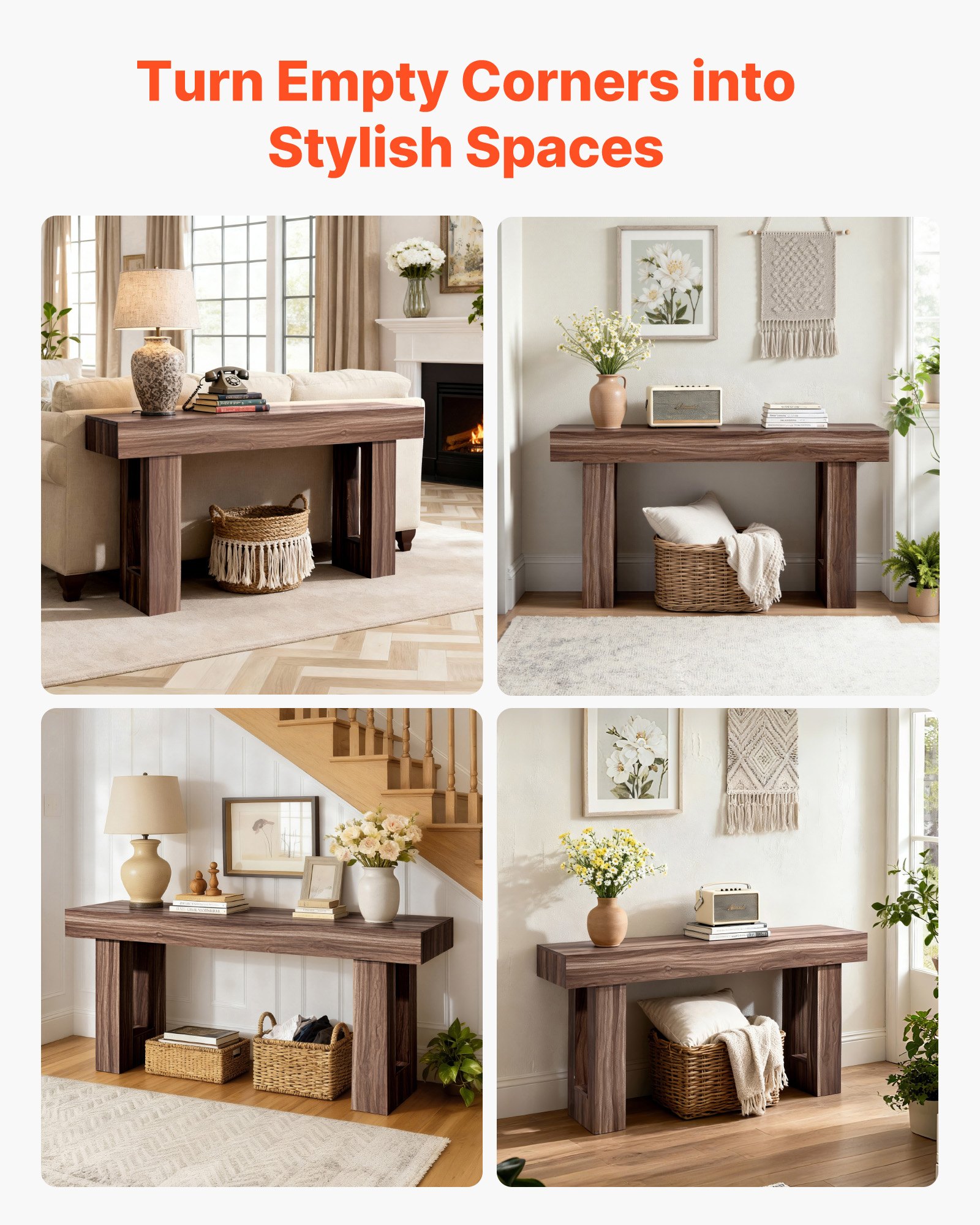 VEVOR Consoletafel/Salontafel (160 x 35 x 85 cm / L x B x H) Smalle rechthoekige haltafel van spaanplaat voor hal, slaapkamer, woonkamer, entree, gangtafel/bijzettafel, bruin