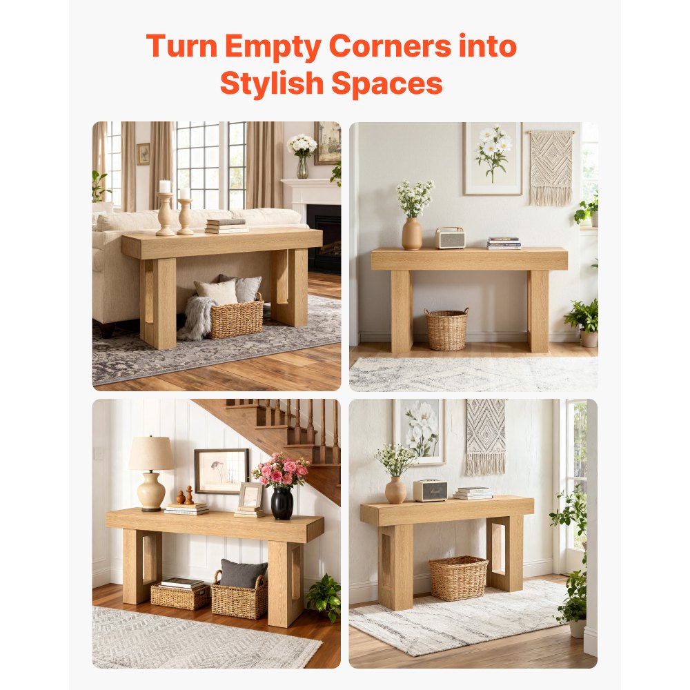 VEVOR Consoletafel/Salontafel (160 x 35 x 85 cm / L x B x H), smalle rechthoekige bijzettafel van spaanplaat voor hal, slaapkamer, woonkamer, entree, haltafel, bijzettafel, naturel hout