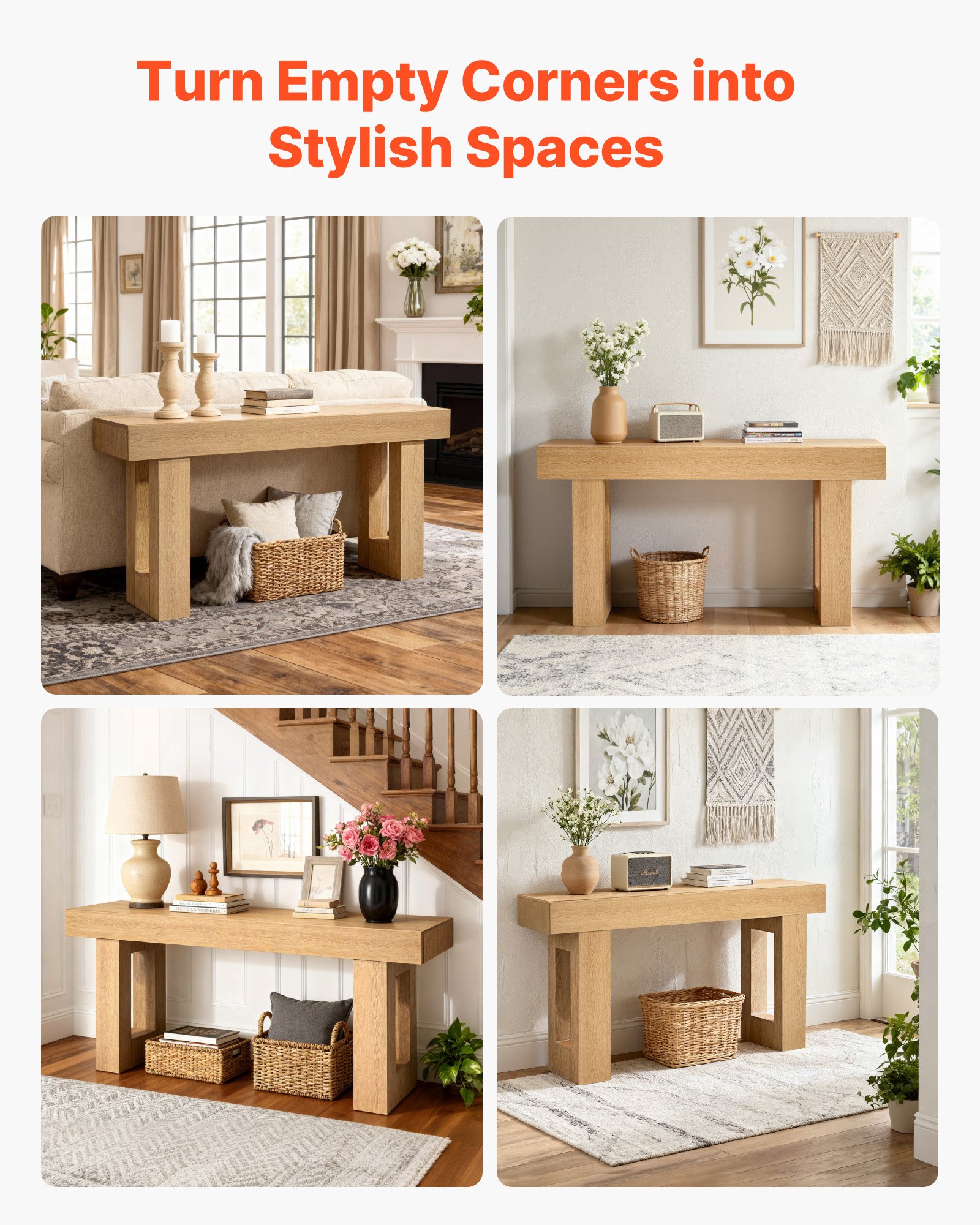 VEVOR Consoletafel/Salontafel (160 x 35 x 85 cm / L x B x H), smalle rechthoekige bijzettafel van spaanplaat voor hal, slaapkamer, woonkamer, entree, haltafel, bijzettafel, naturel hout