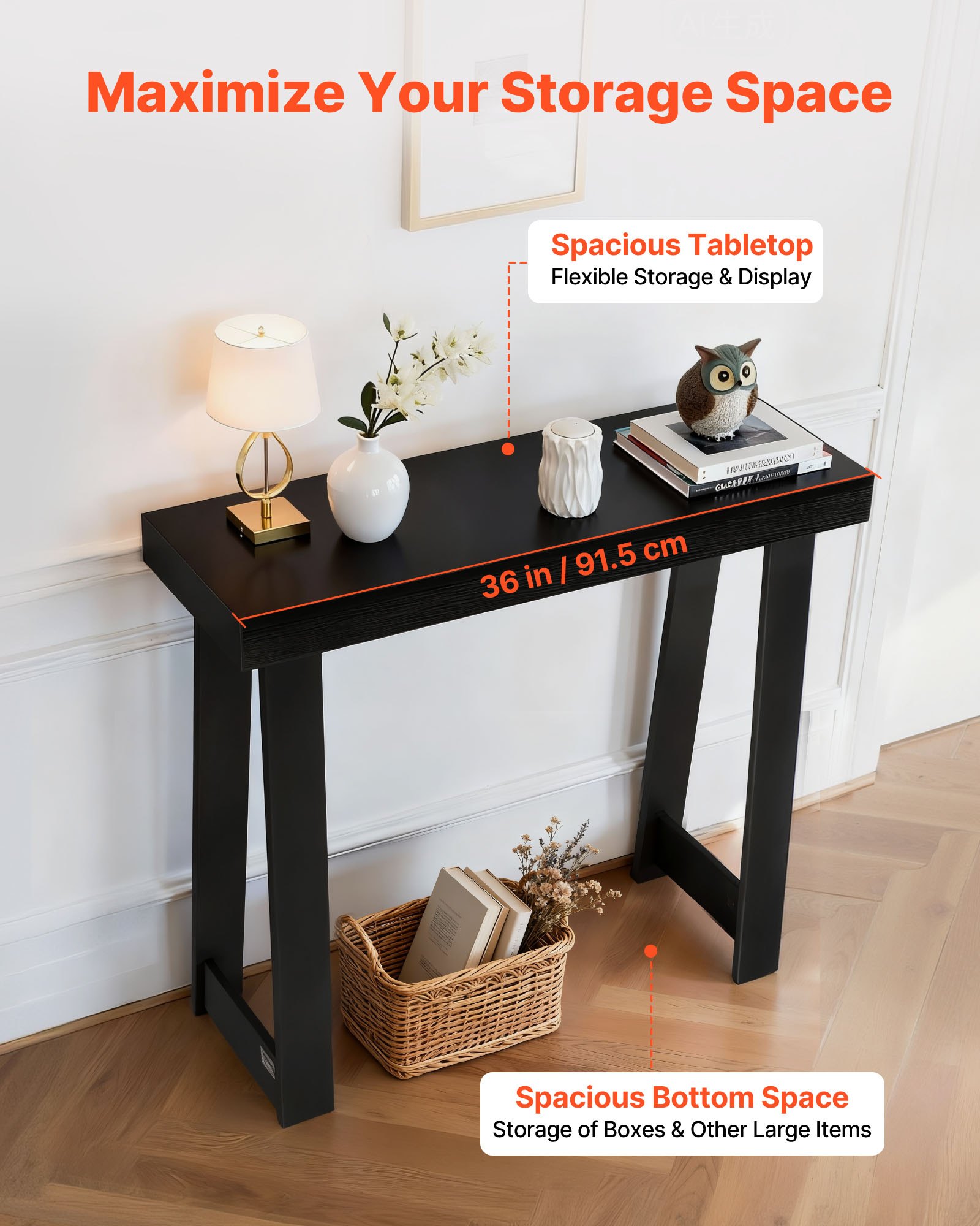 VEVOR Consoletafel, bijzettafel achter de bank (91,5 x 30,5 x 81 cm / L x B x H), rechthoekige bijzettafel van meerlaags plaatmateriaal voor hal, slaapkamer, woonkamer, entree, moderne zwarte haltafel