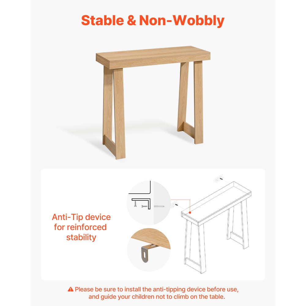 VEVOR 36 in Console Table, Modern Desk Behind the Couch, Wooden Rectangle Entrance Desk, Narrow Long Sofa Table Accent Stand, Ideal for Hallway, Bedroom, Living Room, Foyer, Easy Assembly, Burlywood