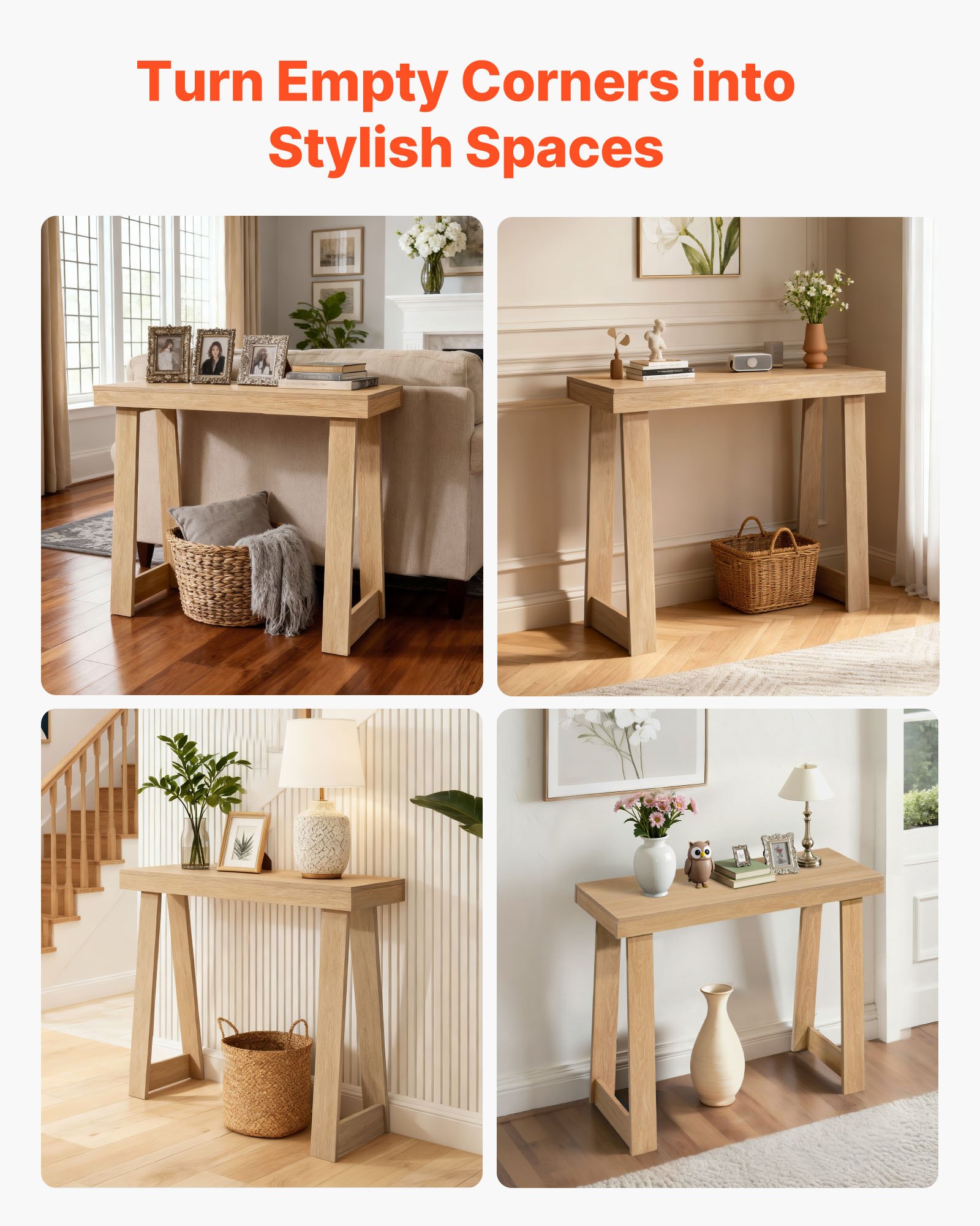 VEVOR 36 in Console Table, Modern Desk Behind the Couch, Wooden Rectangle Entrance Desk, Narrow Long Sofa Table Accent Stand, Ideal for Hallway, Bedroom, Living Room, Foyer, Easy Assembly, Burlywood