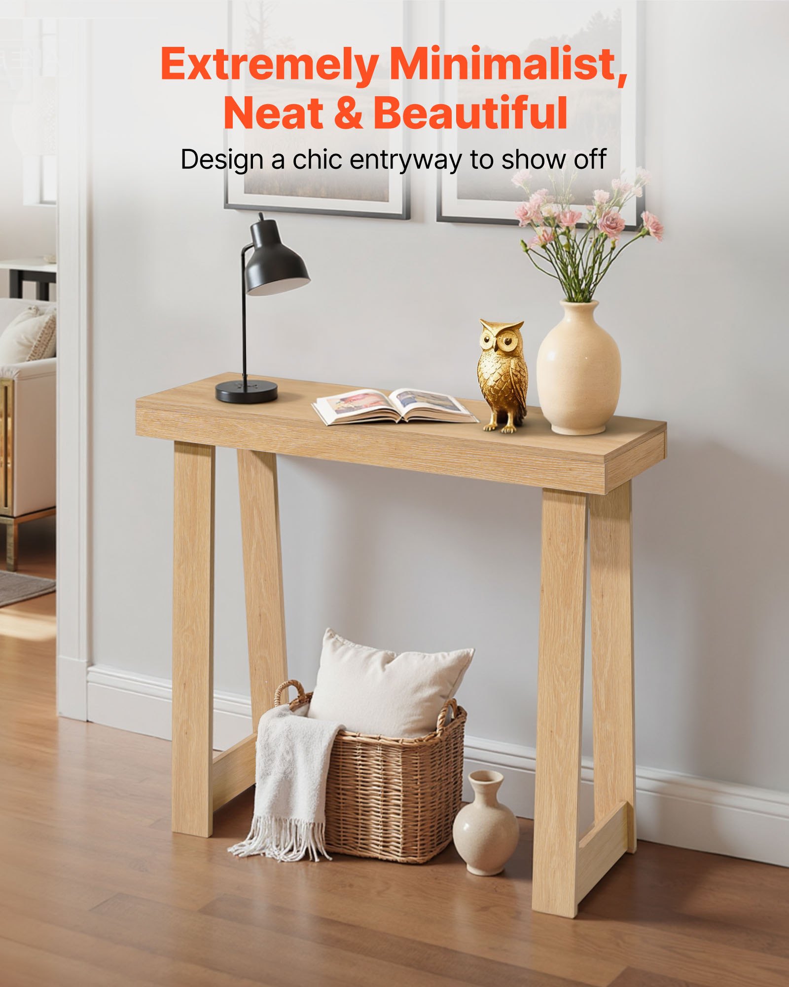 VEVOR Consoletafel, bijzettafel achter de bank (91,5 x 30,5 x 81 cm / L x B x H), rechthoekige bijzettafel van meerlaags plaatmateriaal voor hal, slaapkamer, woonkamer, entree, moderne haltafel van natuurlijk hout