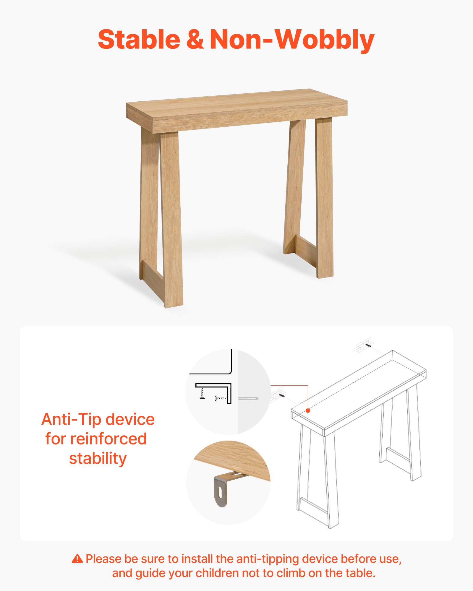 VEVOR Consoletafel, bijzettafel achter de bank (91,5 x 30,5 x 81 cm / L x B x H), rechthoekige bijzettafel van meerlaags plaatmateriaal voor hal, slaapkamer, woonkamer, entree, moderne haltafel van natuurlijk hout