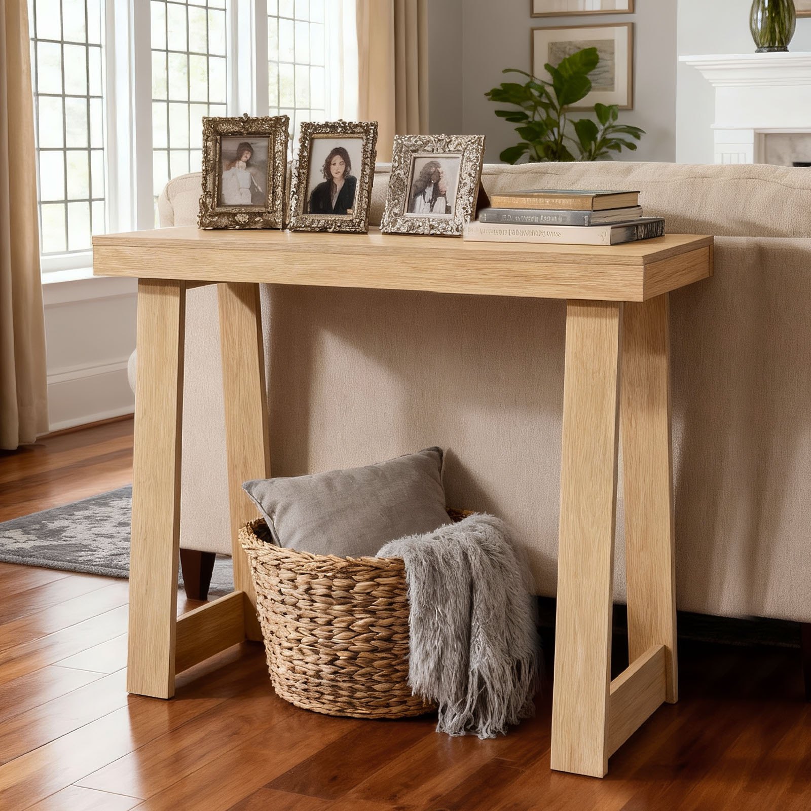 VEVOR Consoletafel, bijzettafel achter de bank (91,5 x 30,5 x 81 cm / L x B x H), rechthoekige bijzettafel van meerlaags plaatmateriaal voor hal, slaapkamer, woonkamer, entree, moderne haltafel van natuurlijk hout
