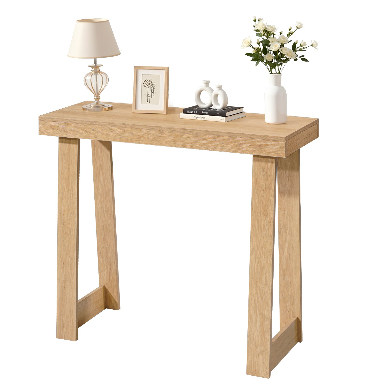 VEVOR Consoletafel, bijzettafel achter de bank (91,5 x 30,5 x 81 cm / L x B x H), rechthoekige bijzettafel van meerlaags plaatmateriaal voor hal, slaapkamer, woonkamer, entree, moderne haltafel van natuurlijk hout