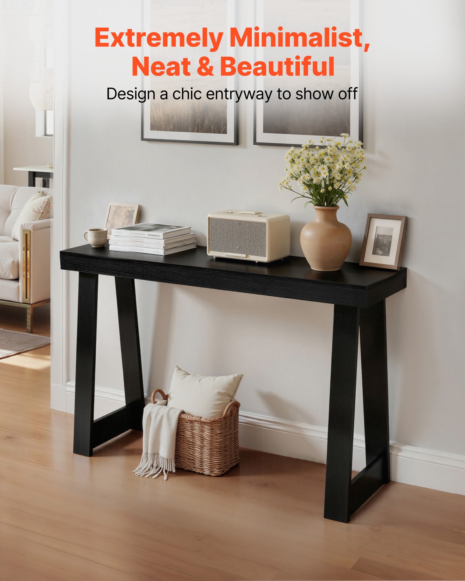 VEVOR Consoletafel, bijzettafel achter de bank (118 x 30,5 x 81 cm / L x B x H), rechthoekige bijzettafel van meerlaags plaatmateriaal voor hal, slaapkamer, woonkamer, entree, zwart