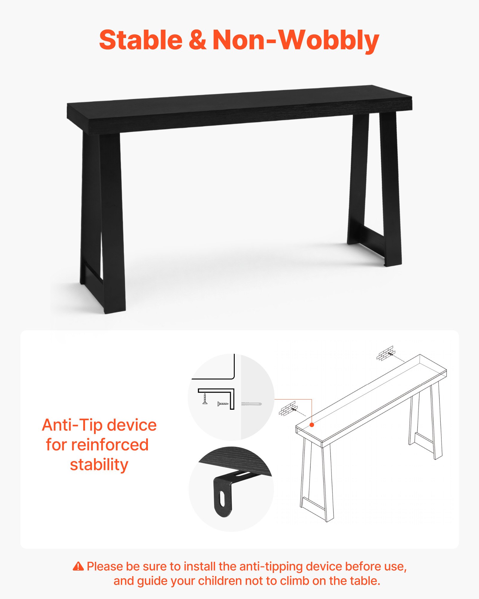 VEVOR Consoletafel, bijzettafel achter de bank (140 x 30,5 x 81 cm / L x B x H), rechthoekige bijzettafel van meerlaags plaatmateriaal voor hal, slaapkamer, woonkamer, entree, moderne zwarte haltafel