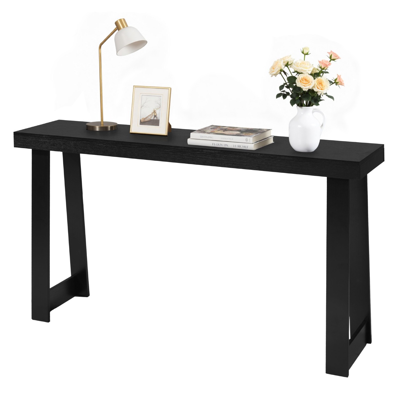 VEVOR Consoletafel, bijzettafel achter de bank (140 x 30,5 x 81 cm / L x B x H), rechthoekige bijzettafel van meerlaags plaatmateriaal voor hal, slaapkamer, woonkamer, entree, moderne zwarte haltafel