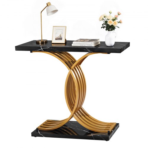 VEVOR Consoletafel, bijzettafel achter de bank (100 x 30 x 81 cm / L x B x H), rechthoekige bijzettafel van MDF + stalen buizen voor hal, slaapkamer, woonkamer, entree, gangtafel goudkleurig