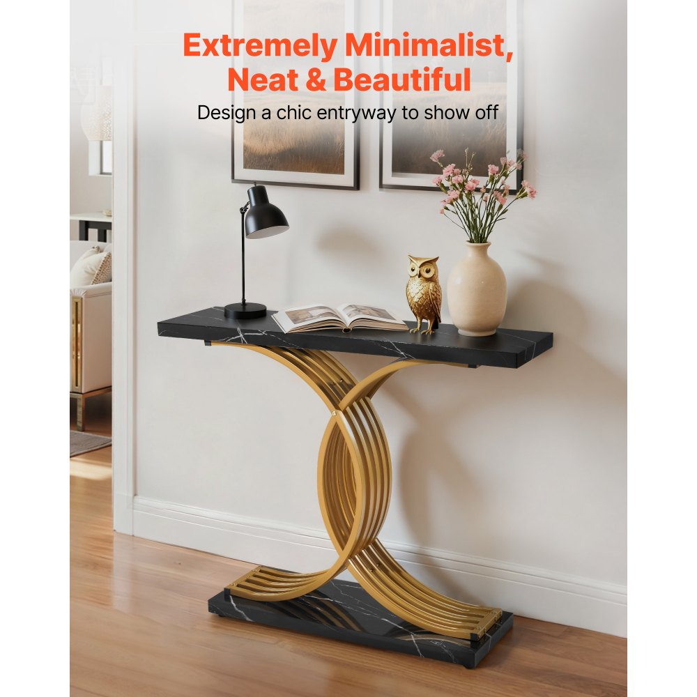 VEVOR 39 in Gold Console Table, Modern Desk Behind the Couch, Wood Rectangle Entrance Desk, Narrow Long Sofa Table Accent Stand with Metal Legs for Hallway, Bedroom, Living Room, Foyer, Easy Assembly