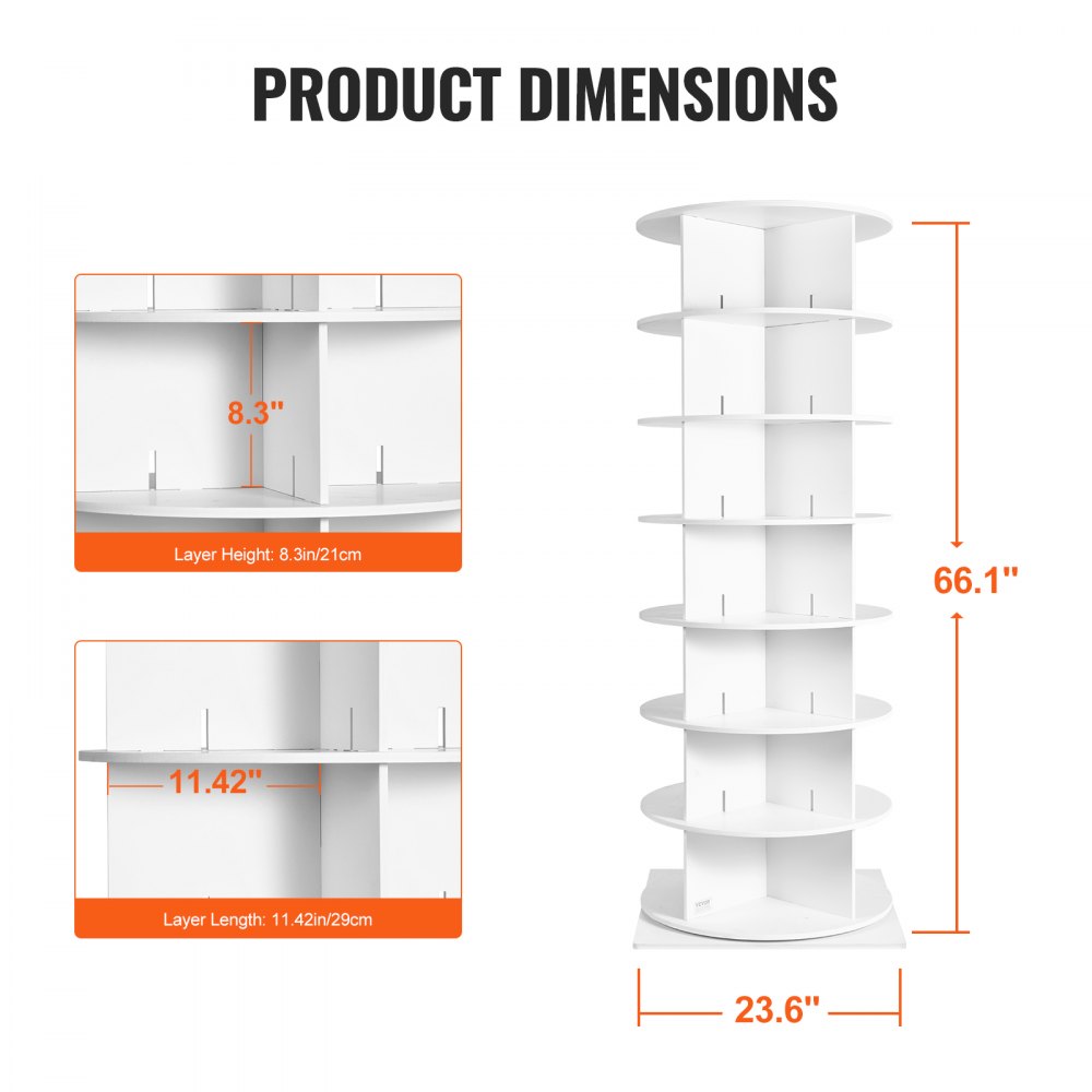 VEVOR Draaibaar schoenenrek Torenschoenenrek voor opslag met 7 lagen, 360° draaibare schoenendisplay, Lazy Susan schoenenrek-organizer, ideaal voor slaapkamer, woonkamer, hal, kelder