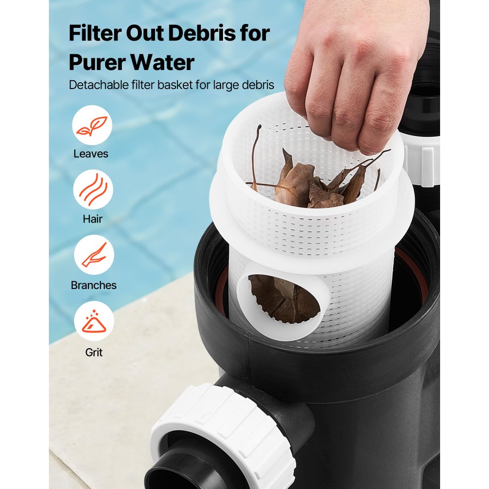 VEVOR Variable Speed Pool Pump, 1100W, AC 220-240V, 26,000 L/H, In/Above Swimming Pool Pump with Filter Basket, Powerful Self Priming, Programmable Timer, for Inground and Above Ground Swimming Pool