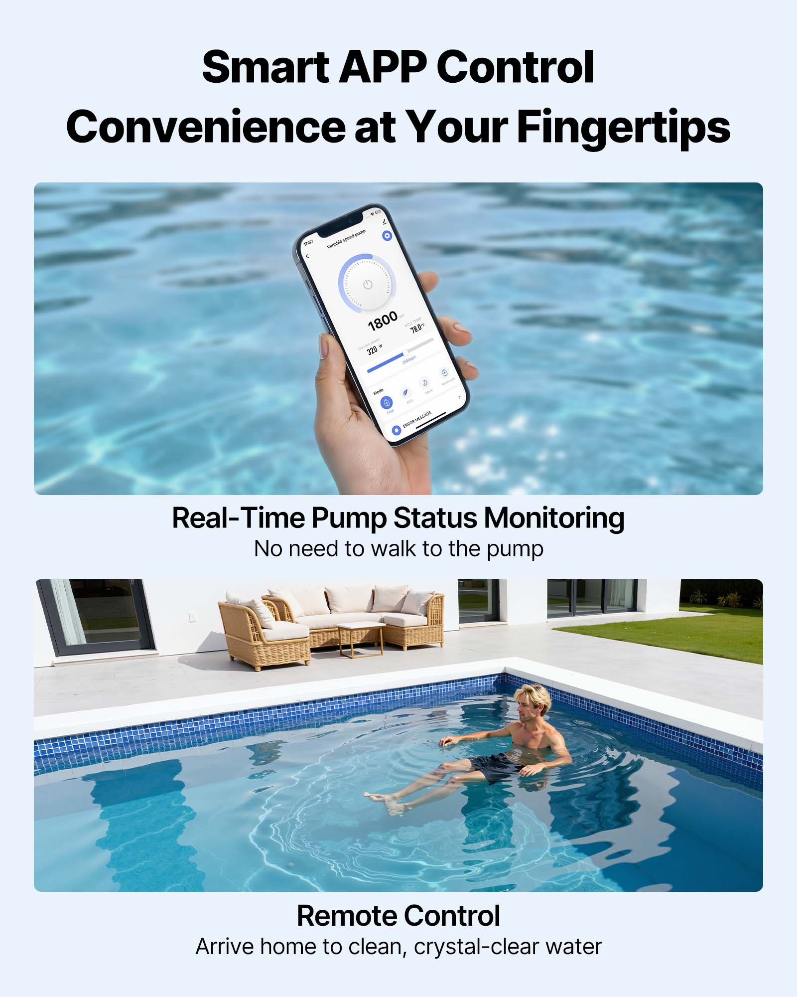 VEVOR Variable Speed Pool Pump, 1350W, AC 220-240V, 30,000 L/H, In/Above Swimming Pool Pump with Filter Basket, Powerful Self Priming, Programmable Timer, for Inground and Above Ground Swimming Pool