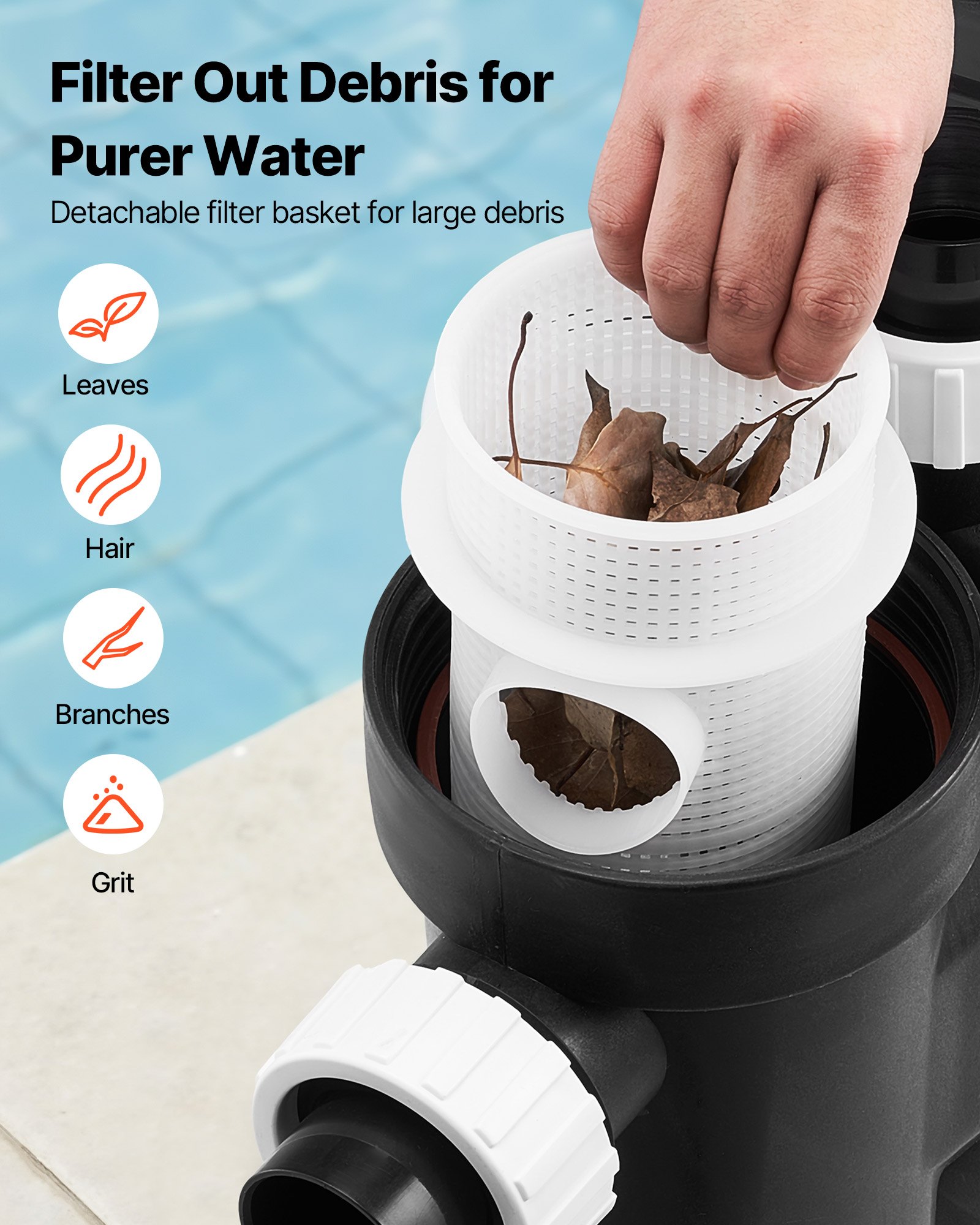 VEVOR Variable Speed Pool Pump, 2200W, AC 220-240V, 43,000 L/H, In/Above Swimming Pool Pump with Filter Basket, Powerful Self Priming, Programmable Timer, for Inground and Above Ground Swimming Pool