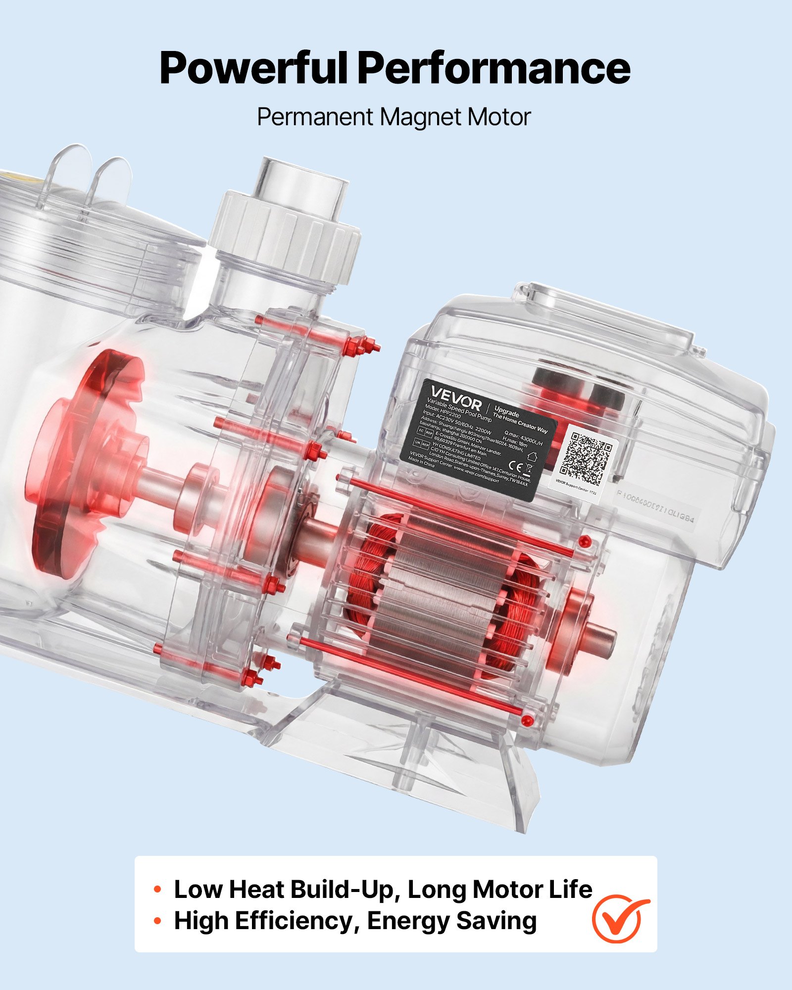 VEVOR Variable Speed Pool Pump, 2200W, AC 220-240V, 43,000 L/H, In/Above Swimming Pool Pump with Filter Basket, Powerful Self Priming, Programmable Timer, for Inground and Above Ground Swimming Pool