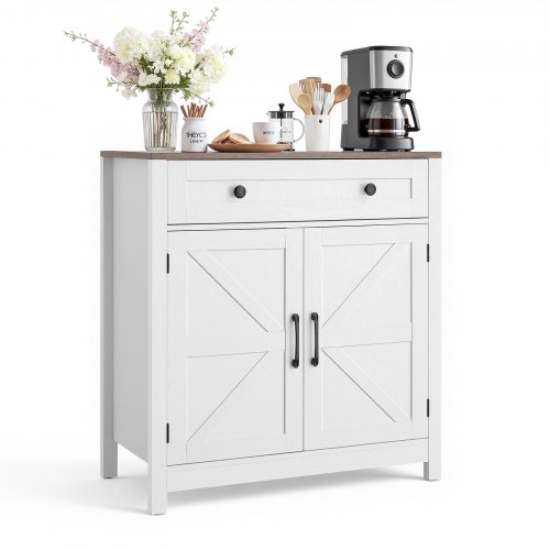 VEVOR Dressoir Keukenkast met Laden, Buffetkast Landelijke Stijl voor Woonkamer, Hal, Keuken, Opbergkast 75 x 37,5 x 80 cm Keukenbuffetkast Wit + Bruin