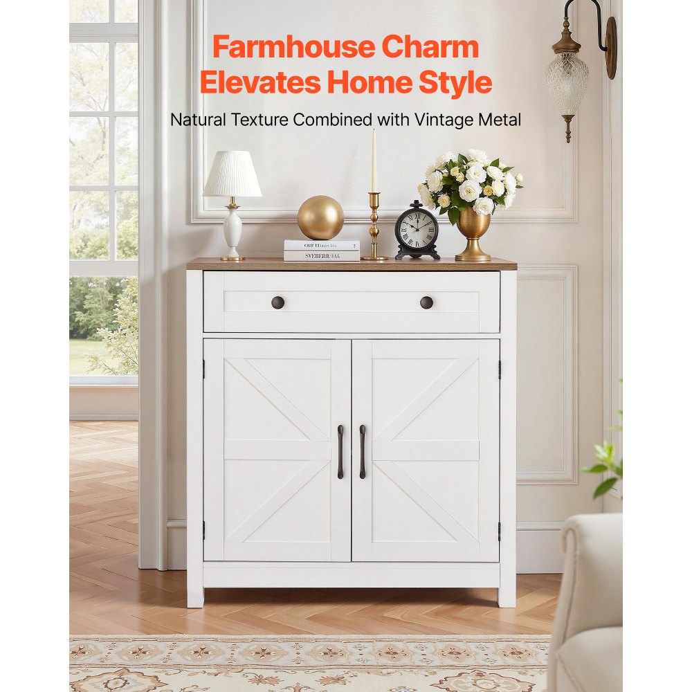 VEVOR Dressoir Keukenkast met Laden, Buffetkast Landelijke Stijl voor Woonkamer, Hal, Keuken, Opbergkast 75 x 37,5 x 80 cm Keukenbuffetkast Wit + Bruin