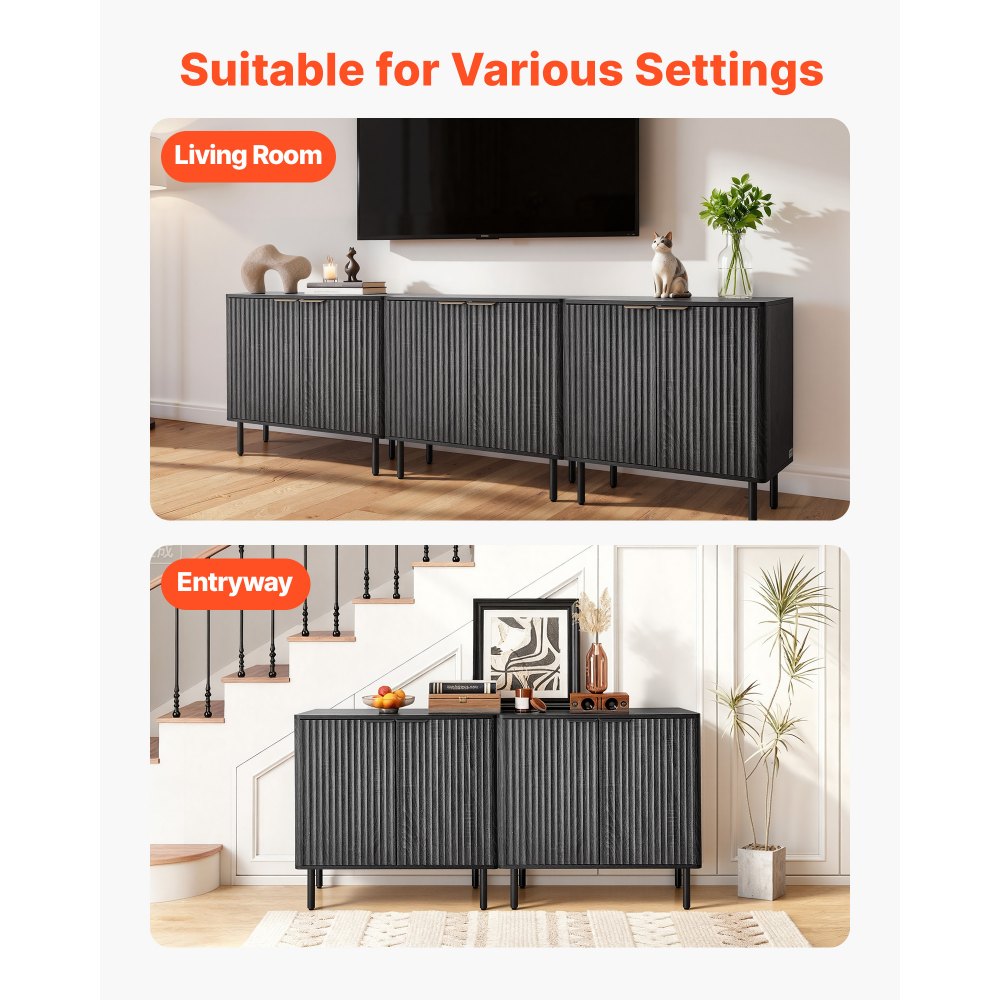 VEVOR Dressoir Keukenkast met 2 planken, buffetkast in middeleeuwse stijl voor woonkamer, hal, keuken, opbergkast 80 x 37,5 x 80 cm, zwart