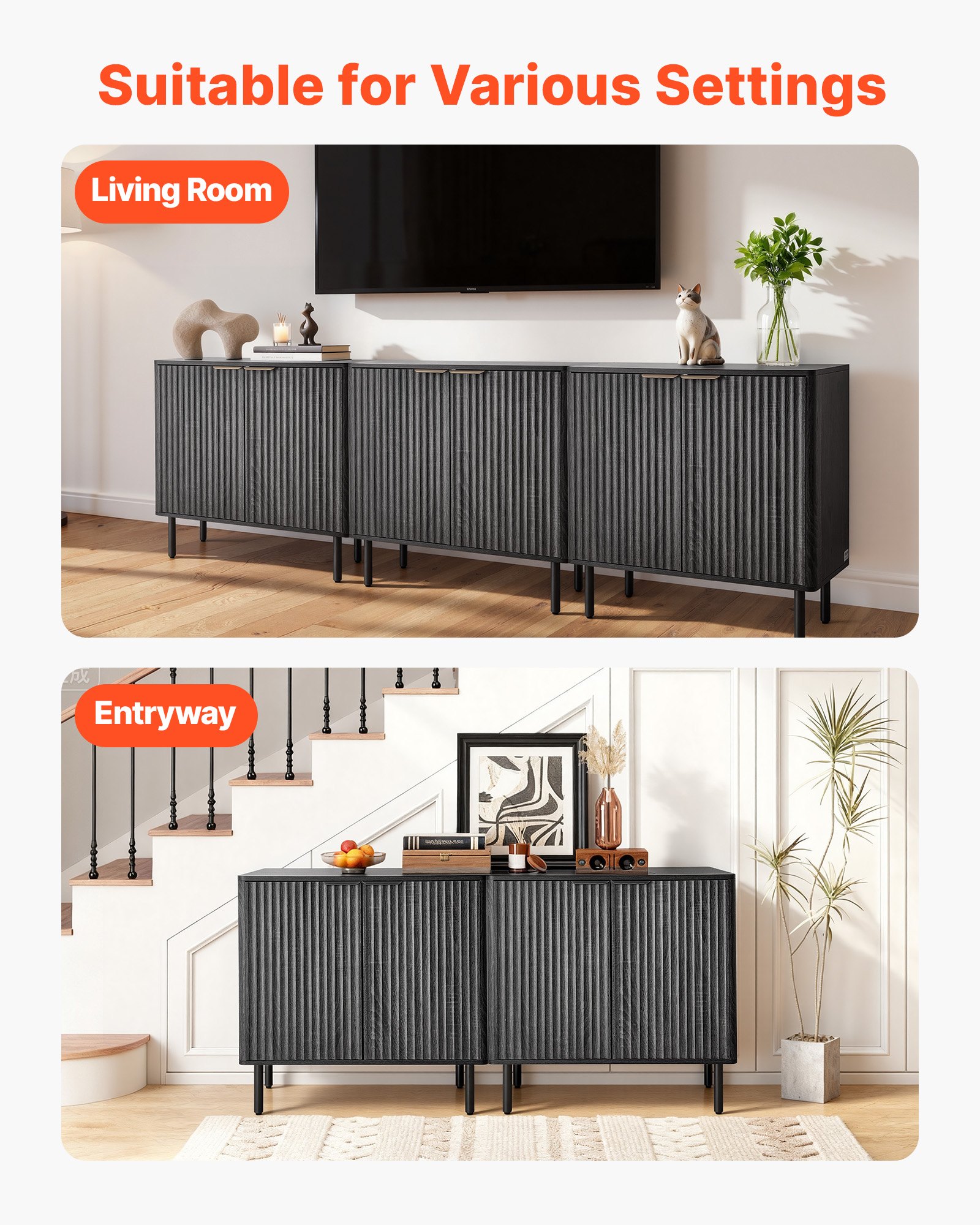 VEVOR Dressoir Keukenkast met 2 planken, buffetkast in middeleeuwse stijl voor woonkamer, hal, keuken, opbergkast 80 x 37,5 x 80 cm, zwart