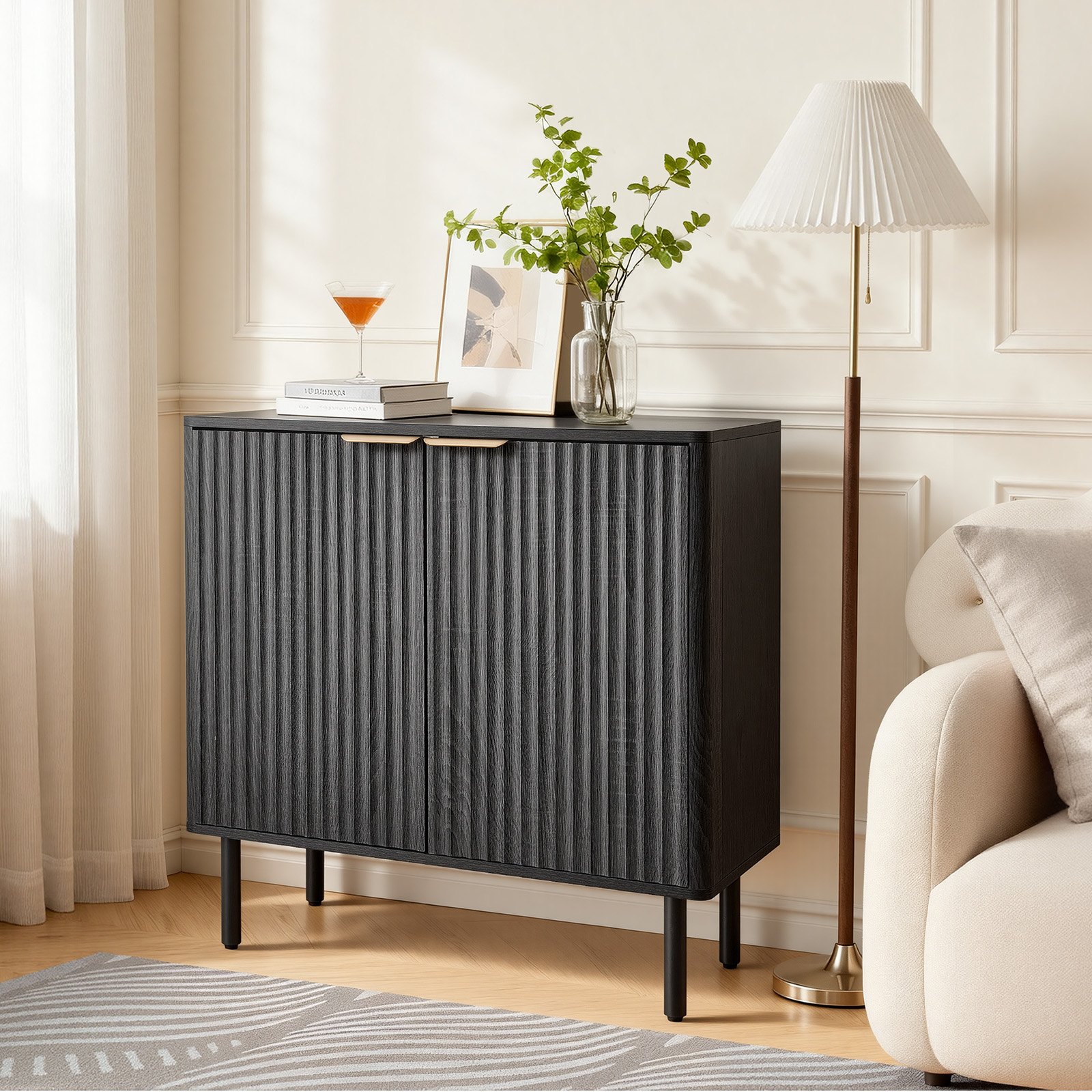 VEVOR Dressoir Keukenkast met 2 planken, buffetkast in middeleeuwse stijl voor woonkamer, hal, keuken, opbergkast 80 x 37,5 x 80 cm, zwart