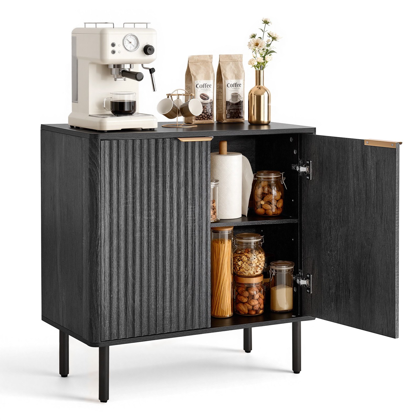 VEVOR Dressoir Keukenkast met 2 planken, buffetkast in middeleeuwse stijl voor woonkamer, hal, keuken, opbergkast 80 x 37,5 x 80 cm, zwart