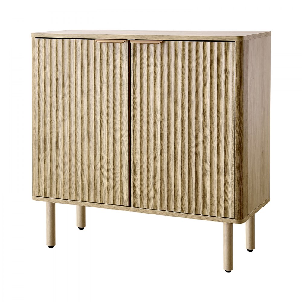 VEVOR Coffee Bar Cabinet, Mid Century Fluted Coffee Bar Table with 2-Tier Storage, Buffet Stand Cabinet with 2 Barn Door, Sideboard Buffet Station for Living Room, Entryway, 80 x 37.5 x 80 cm, Oak