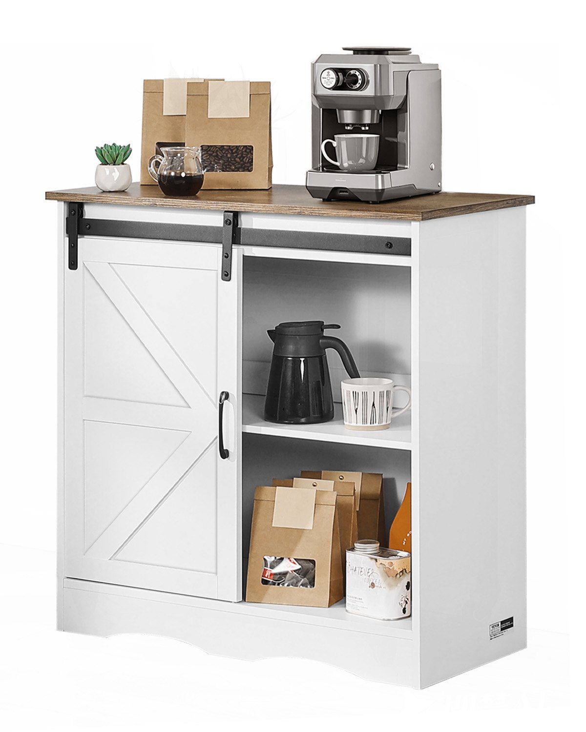 VEVOR Koffiebarkast 80 x 35 x 80 cm Boerderijkoffiebarkast met 3-laags opbergruimte, koffiebartafel met schuurdeur, buffetkast voor woonkamer en entree