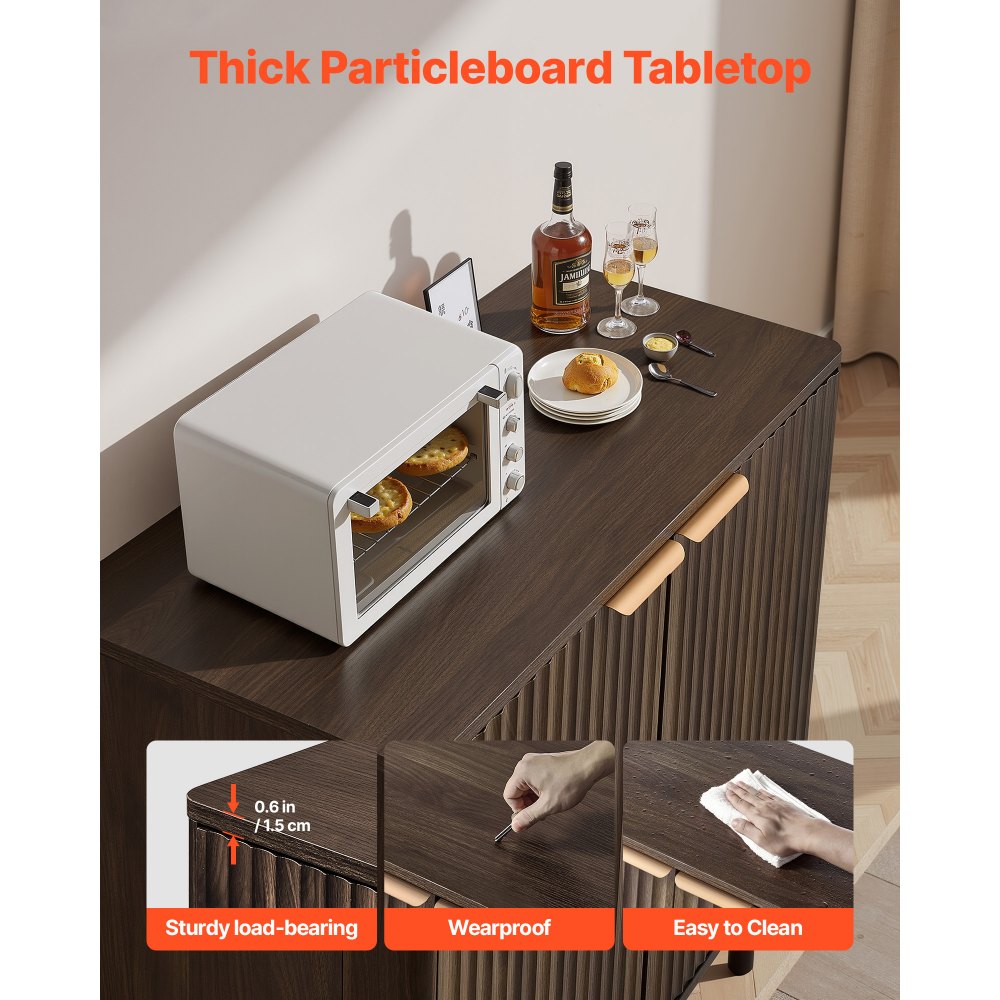 VEVOR Dressoir Keukenkast met 2 planken, buffetkast in middeleeuwse stijl voor woonkamer, hal, keuken, opbergkast 80 x 37,5 x 80 cm Walnoot Keukenbuffet