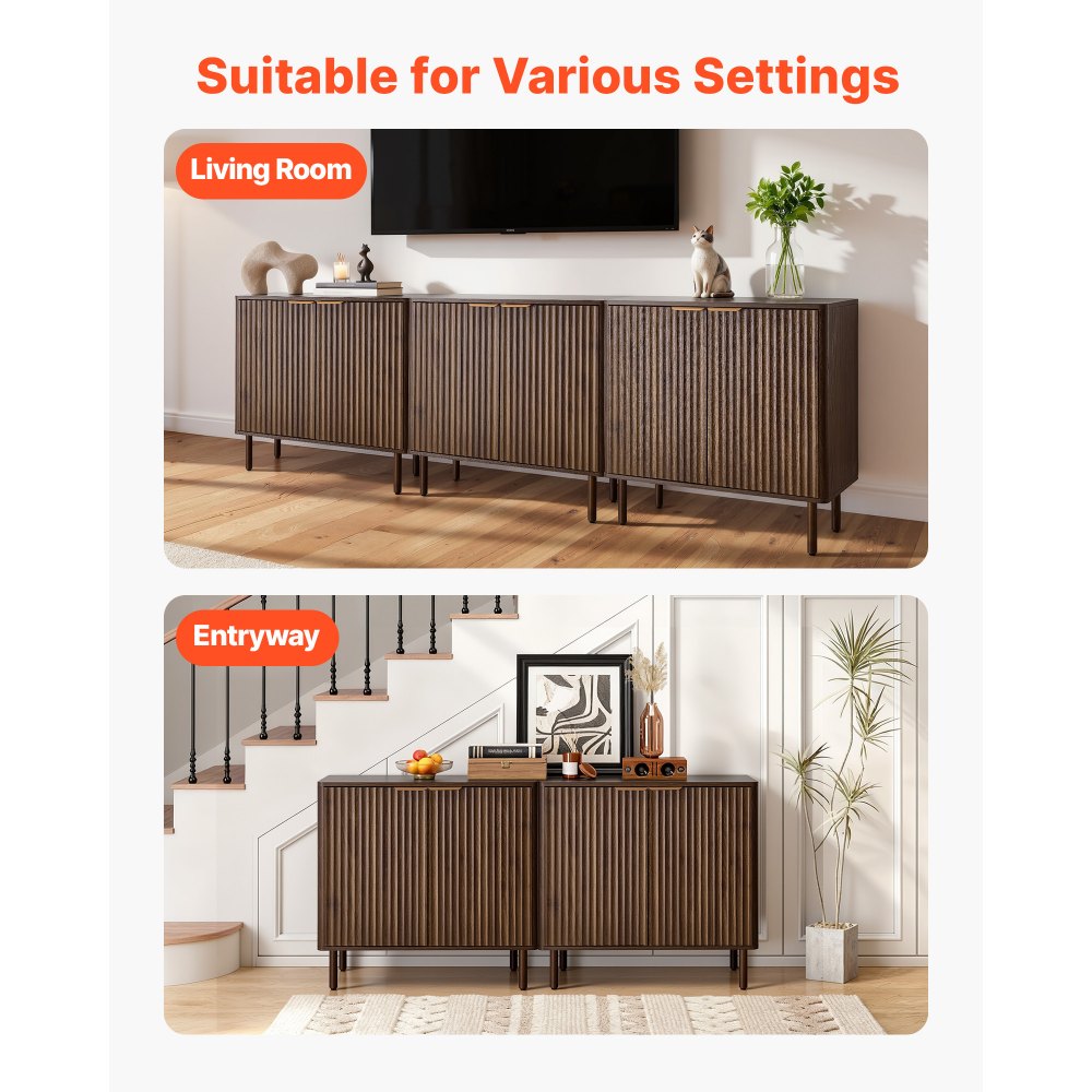 VEVOR Dressoir Keukenkast met 2 planken, buffetkast in middeleeuwse stijl voor woonkamer, hal, keuken, opbergkast 80 x 37,5 x 80 cm Walnoot Keukenbuffet