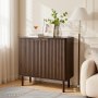 VEVOR Coffee Bar Cabinet, Mid Century Fluted Coffee Bar Table with 2-Tier Storage, Buffet Stand Cabinet with Barn Door, Sideboard Buffet Station for Living Room, Entryway, 80 x 37.5 x 80 cm Walnut