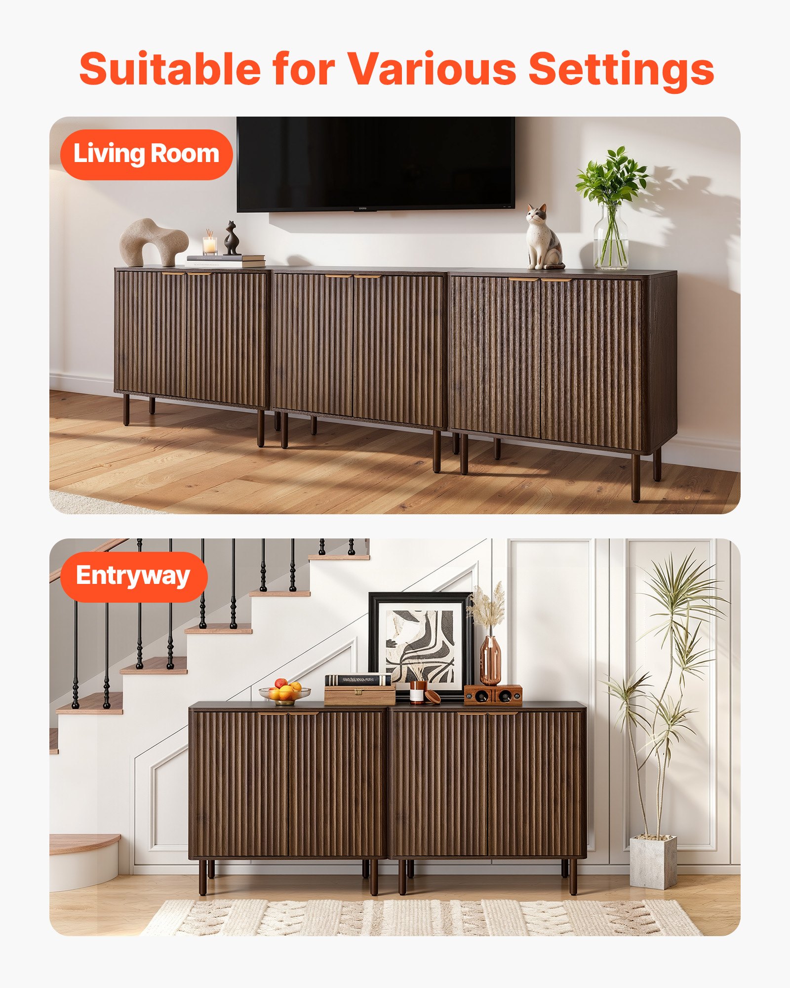 VEVOR Dressoir Keukenkast met 2 planken, buffetkast in middeleeuwse stijl voor woonkamer, hal, keuken, opbergkast 80 x 37,5 x 80 cm Walnoot Keukenbuffet