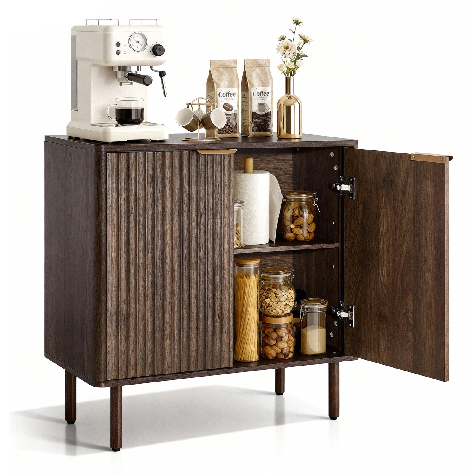 VEVOR Dressoir Keukenkast met 2 planken, buffetkast in middeleeuwse stijl voor woonkamer, hal, keuken, opbergkast 80 x 37,5 x 80 cm Walnoot Keukenbuffet