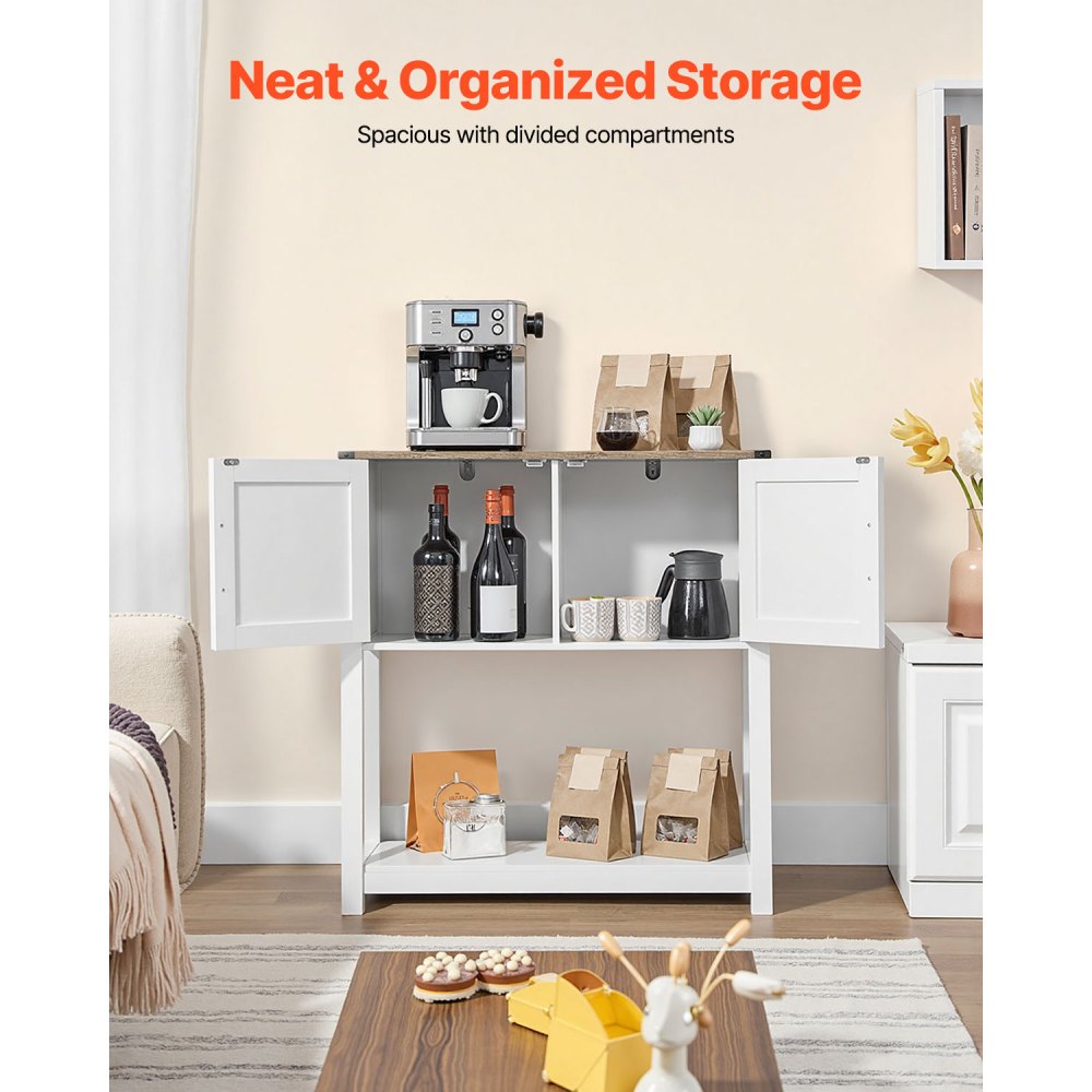 VEVOR Coffee Bar Cabinet, 31.5 x 13.8 x 34.6 in Farmhouse Coffee Bar Cabinet with 3-Tier Storage, Coffee Bar Table with Magnet Doors, Farmhouse Sideboard Buffet Cabinet for Living Room, Entryway