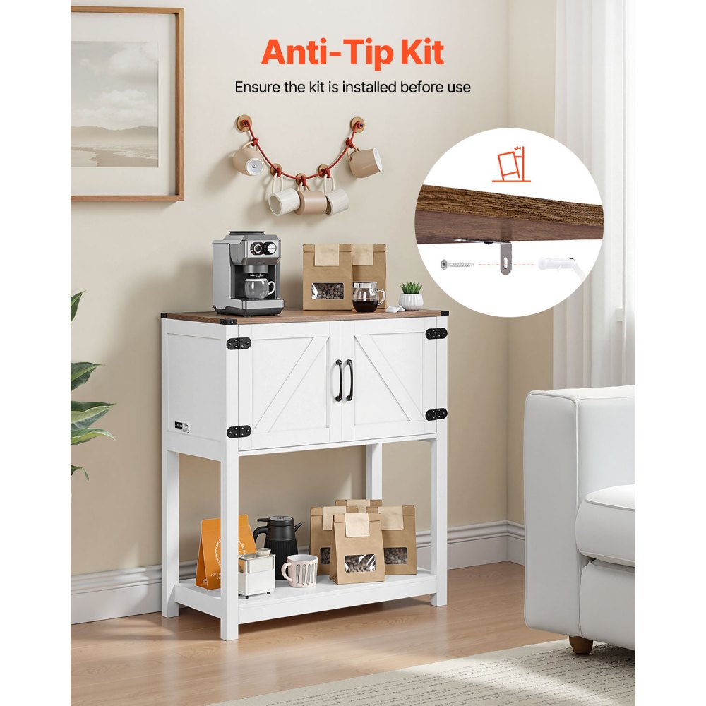 VEVOR Coffee Bar Cabinet, 31.5 x 13.8 x 34.6 in Farmhouse Coffee Bar Cabinet with 3-Tier Storage, Coffee Bar Table with Magnet Doors, Farmhouse Sideboard Buffet Cabinet for Living Room, Entryway