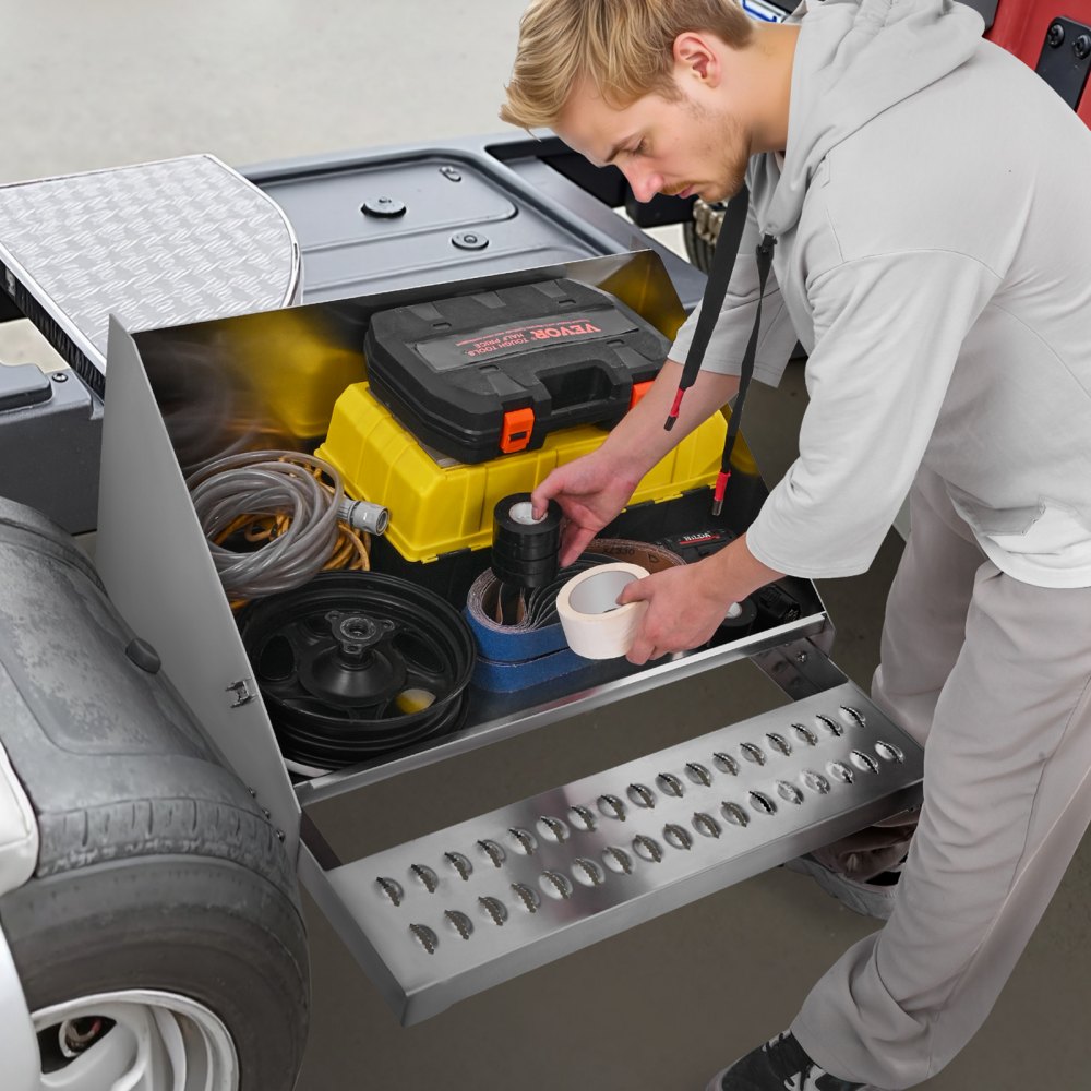 VEVOR Semi-trailer Tredebox, 790x770x485 mm, aluminium gereedschapskist, opbergbox voor toegang tot de bestuurderscabine met schokabsorberende vergrendeling voor diepladers, kranen en opleggers