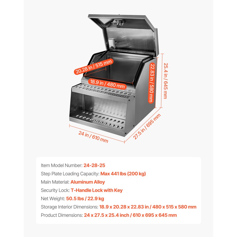 VEVOR Zadeltas opstapkist, 610x695x645 mm, gereedschapskist aan de zijkant, opbergkist voor zadeltas met T-handgreep, slot en sleutels voor oplegger, dieplader