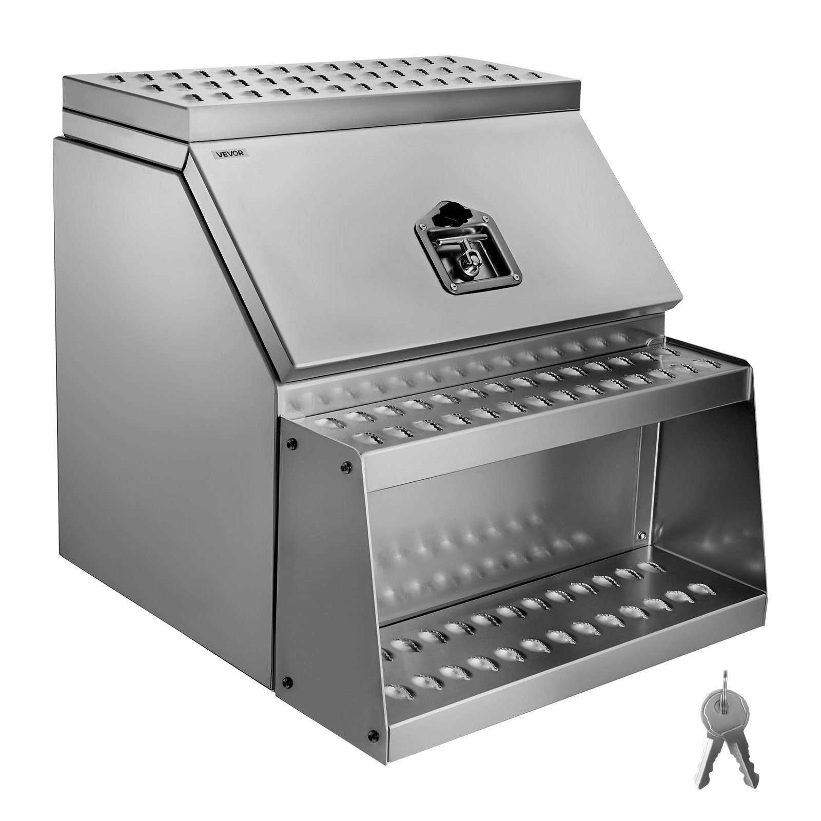 VEVOR Zadeltas opstapkist, 610x695x645 mm, gereedschapskist aan de zijkant, opbergkist voor zadeltas met T-handgreep, slot en sleutels voor oplegger, dieplader