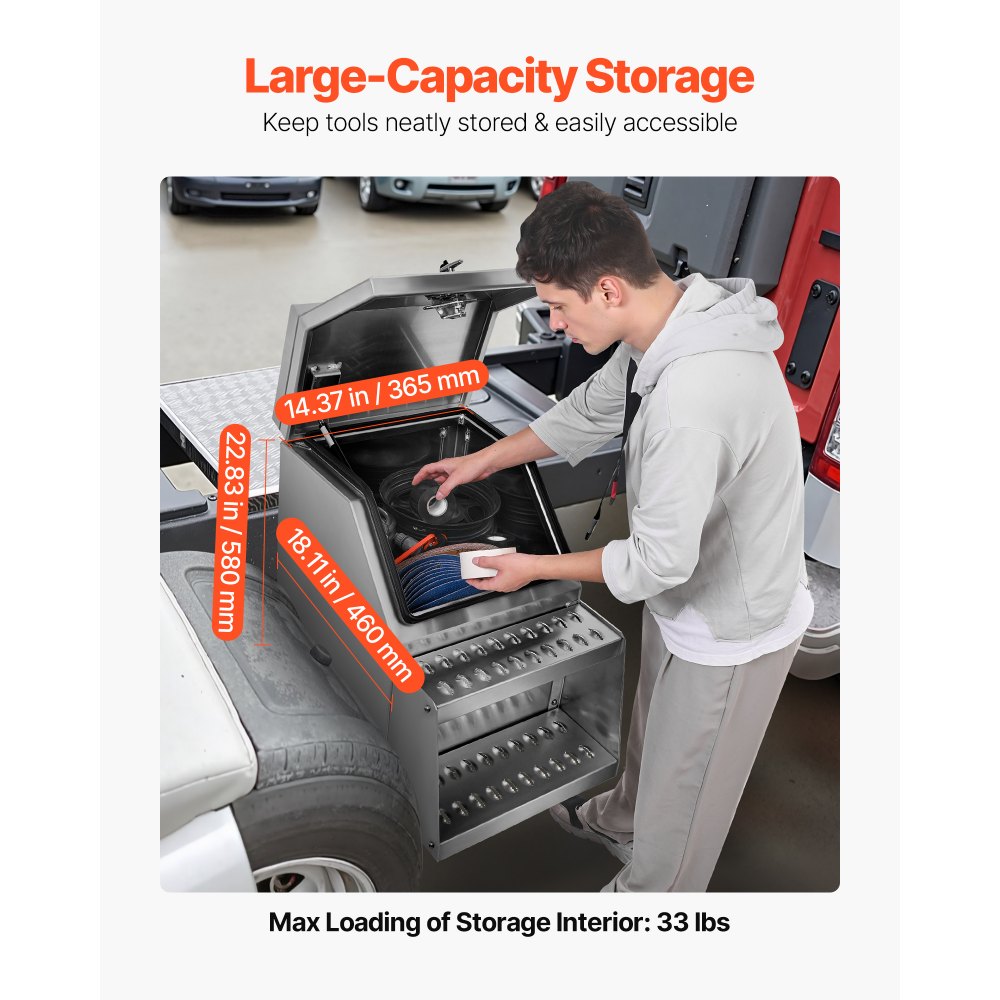 VEVOR Semi-Truck Step Tool Box, 457 x 695 x 645 mm Heavy Duty Aluminum Toolbox Side Mount, Waterproof Side Storage Saddle Step Box with T-Handle Lock & Keys for Semi Trucks, Flatbed Trailers