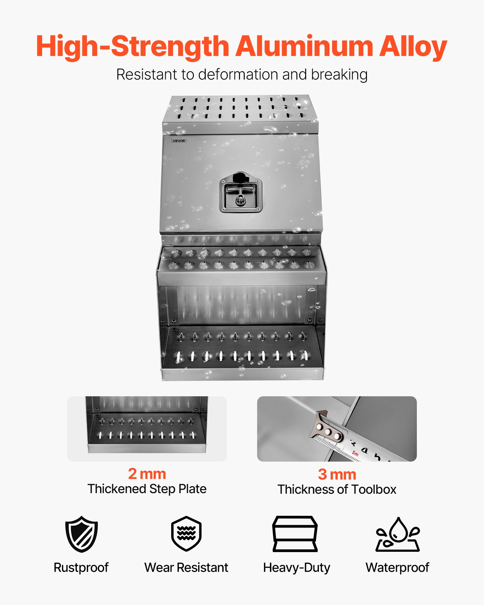 VEVOR Semi-Truck Step Tool Box, 457 x 695 x 645 mm Heavy Duty Aluminum Toolbox Side Mount, Waterproof Side Storage Saddle Step Box with T-Handle Lock & Keys for Semi Trucks, Flatbed Trailers