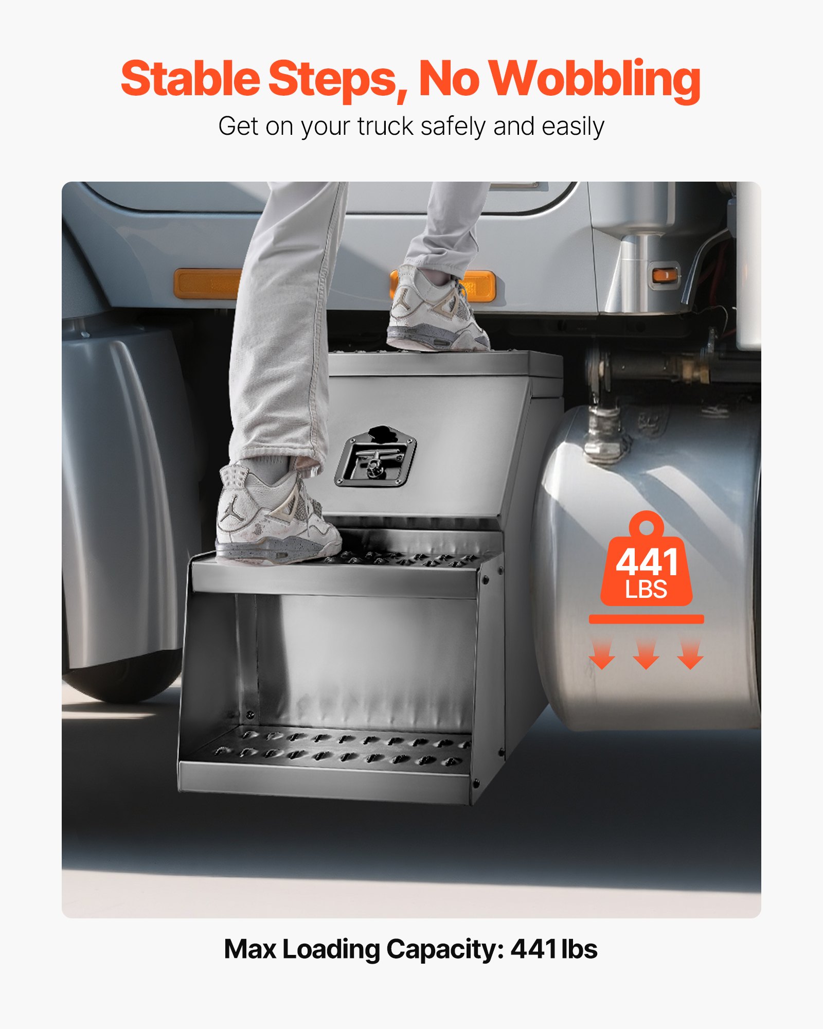 VEVOR Semi-Truck Step Tool Box, 457 x 695 x 645 mm Heavy Duty Aluminum Toolbox Side Mount, Waterproof Side Storage Saddle Step Box with T-Handle Lock & Keys for Semi Trucks, Flatbed Trailers