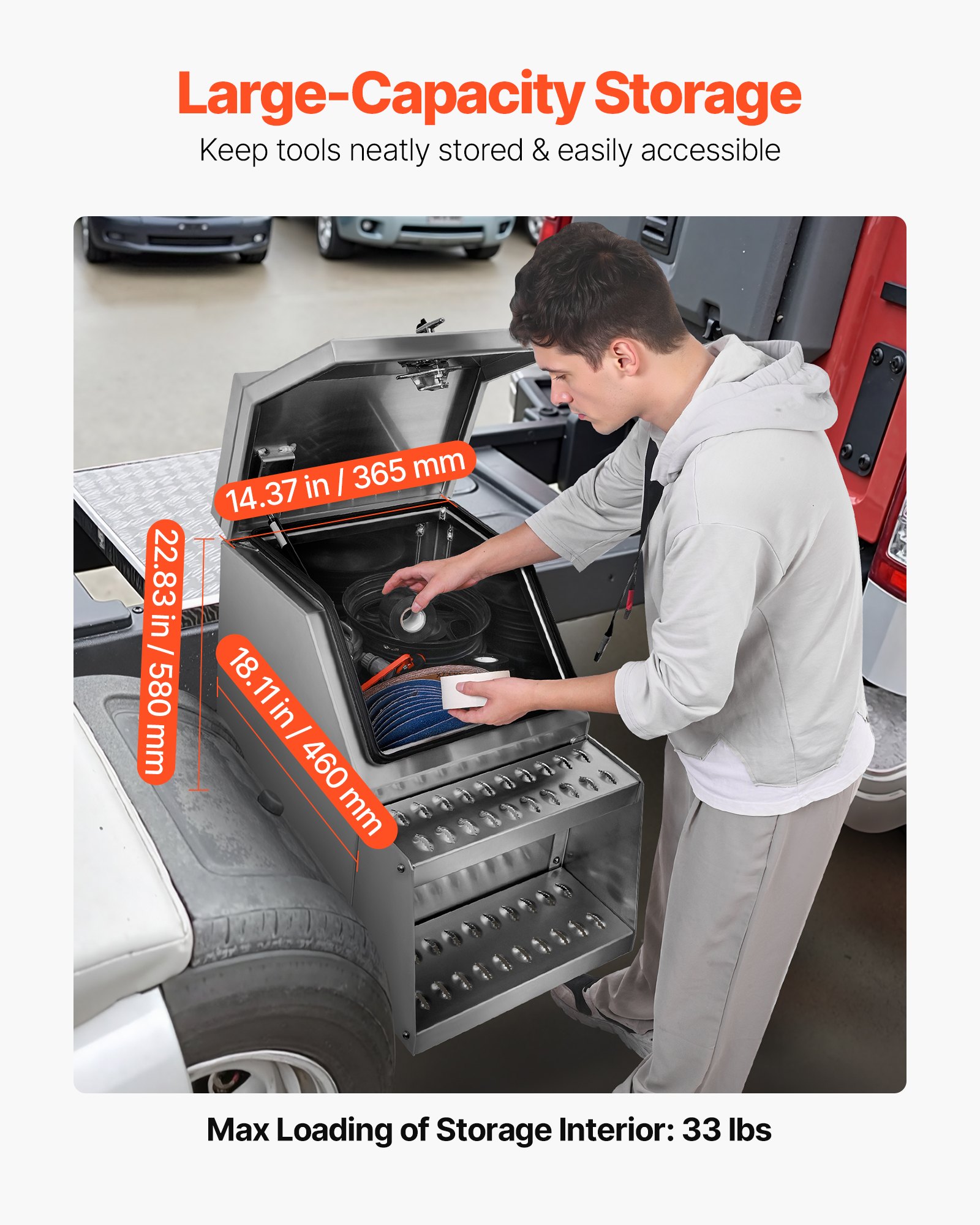 VEVOR Semi-Truck Step Tool Box, 457 x 695 x 645 mm Heavy Duty Aluminum Toolbox Side Mount, Waterproof Side Storage Saddle Step Box with T-Handle Lock & Keys for Semi Trucks, Flatbed Trailers