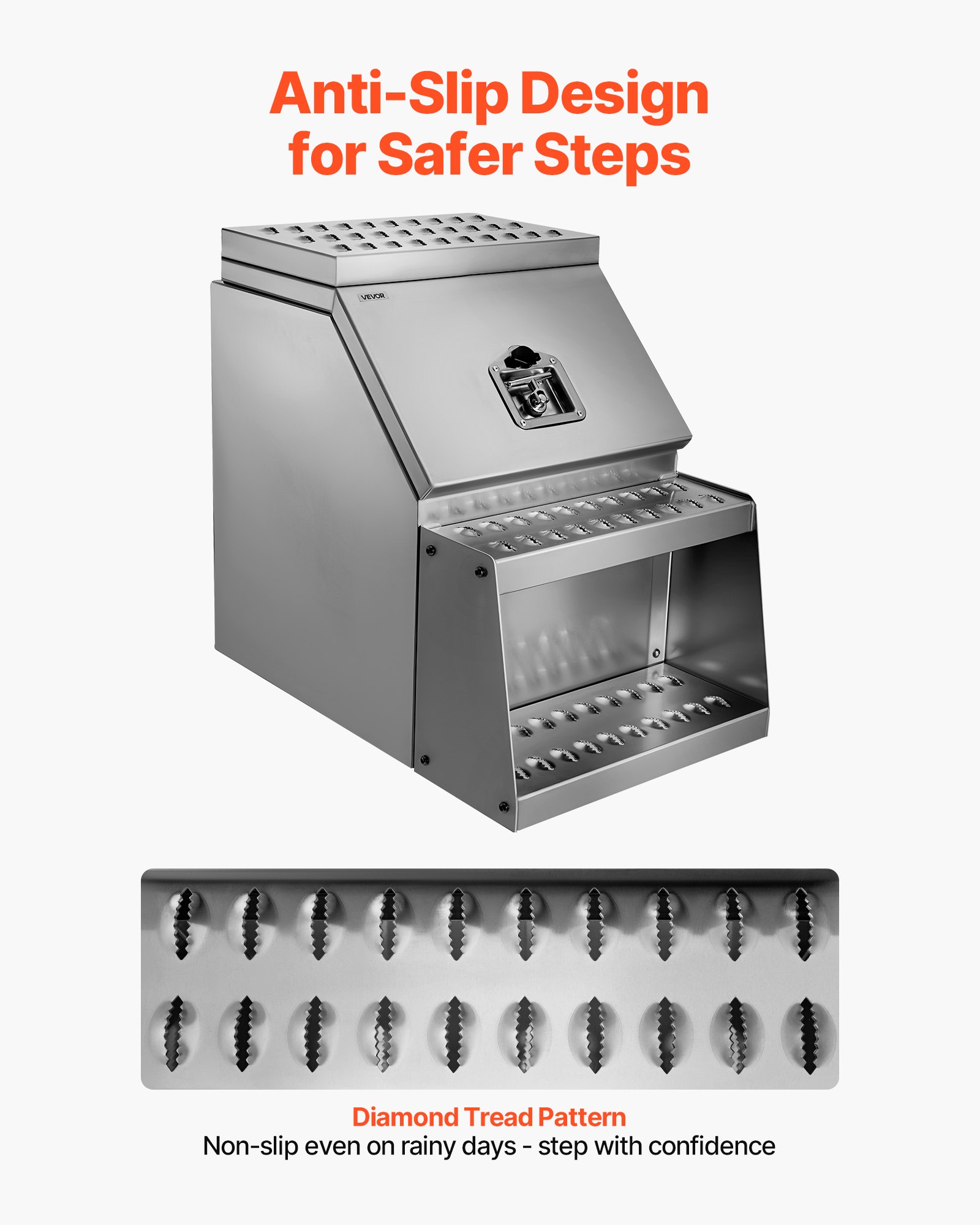 VEVOR Semi-Truck Step Tool Box, 457 x 695 x 645 mm Heavy Duty Aluminum Toolbox Side Mount, Waterproof Side Storage Saddle Step Box with T-Handle Lock & Keys for Semi Trucks, Flatbed Trailers