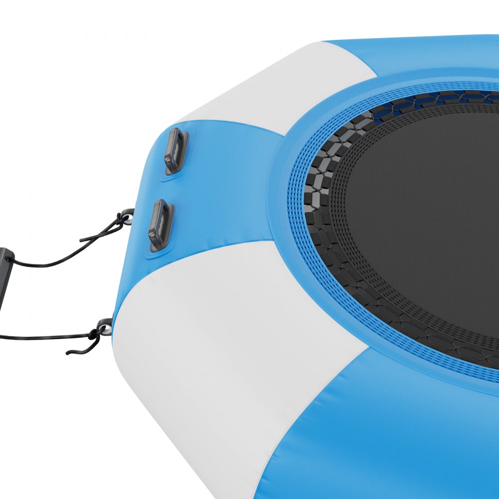VEVOR Opblaasbare watertrampoline met ladder, waterdicht, slijtvast, watertrampoline 1,98 m groot springoppervlak, springplatform waterpark zwembadtrampoline, blauw + wit, draagvermogen 185 kg