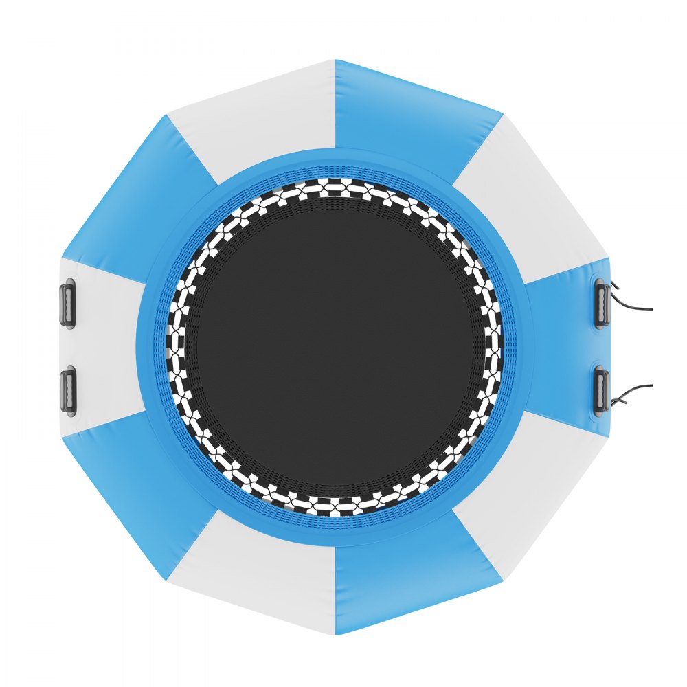 VEVOR Opblaasbare watertrampoline met ladder, waterdicht, slijtvast, watertrampoline 1,98 m groot springoppervlak, springplatform waterpark zwembadtrampoline, blauw + wit, draagvermogen 185 kg