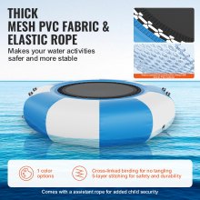 VEVOR Inflatable Water Trampoline with Ladder, Waterproof, Abrasion-Resistant, Water Trampoline 1.98 m Large Jumping Area, Jumping Platform Water Park Pool Trampoline, Blue + White 185 kg Load Capacity