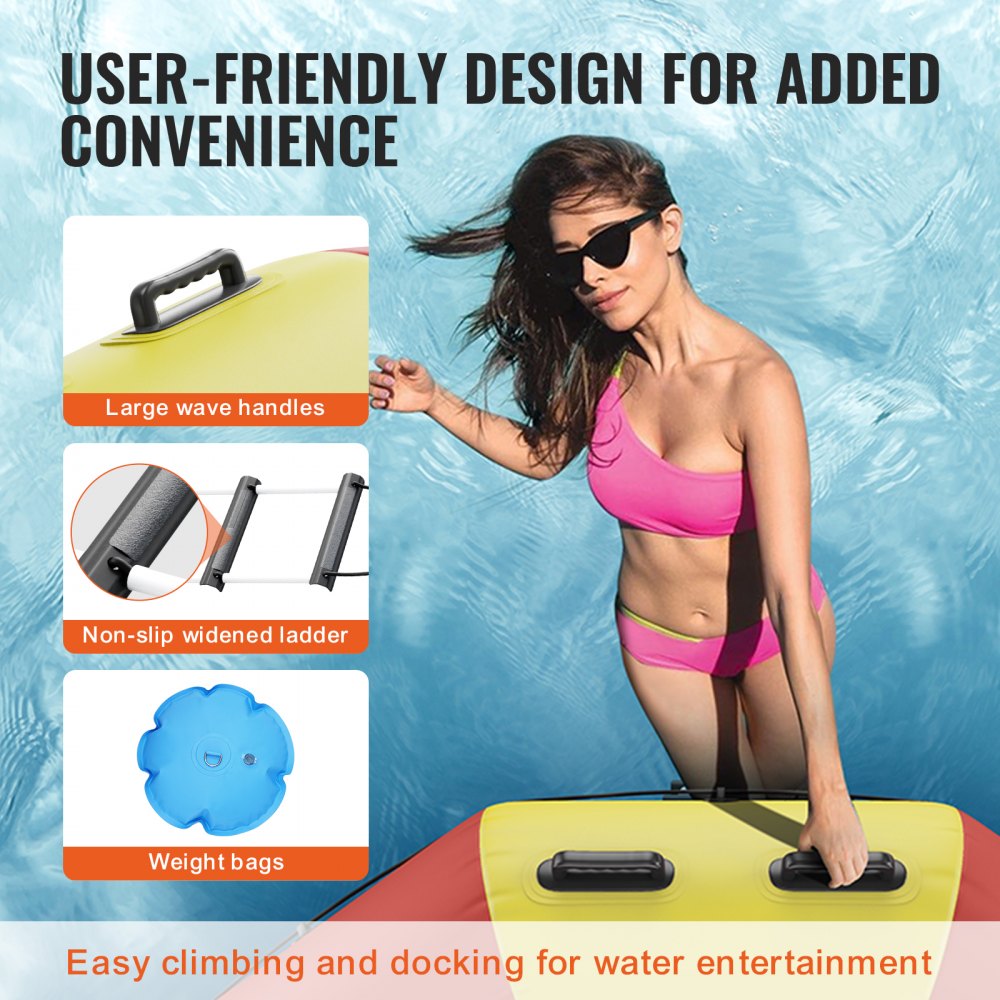 VEVOR Opblaasbare Watertrampoline Ladder, Waterdicht, Slijtvast, Duurzame Watertrampolines 5,18 m Groot Springoppervlak, Springplatform Waterpark Zwembadtrampoline, Speelgoed Geel