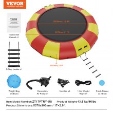 VEVOR Inflatable Water Trampoline Ladder, Waterproof, Abrasion-Resistant, Durable Water Trampoline 5.18 m Large Jumping Area, Jumping Platform Water Park Pool Trampoline, Toys Yellow